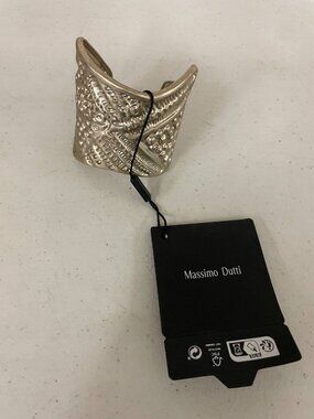 Massimo Dutti Wide Cuff Bracelet Textured Silver Tone NWT